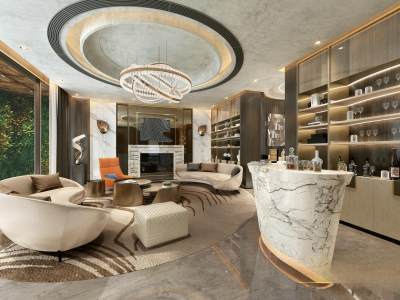 现代轻奢别墅客厅 酒柜 吧台